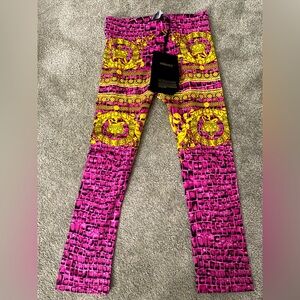 Versace Kids Pink and Yellow Baroque Print Leggings
